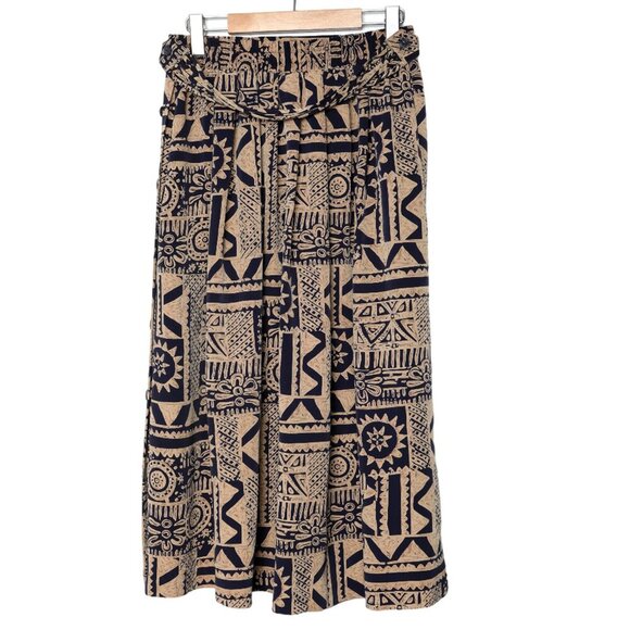 Vintage Principles Midi Tribal Print Skirt Brown Black Retro Stretch Waist 80s - Picture 2 of 10